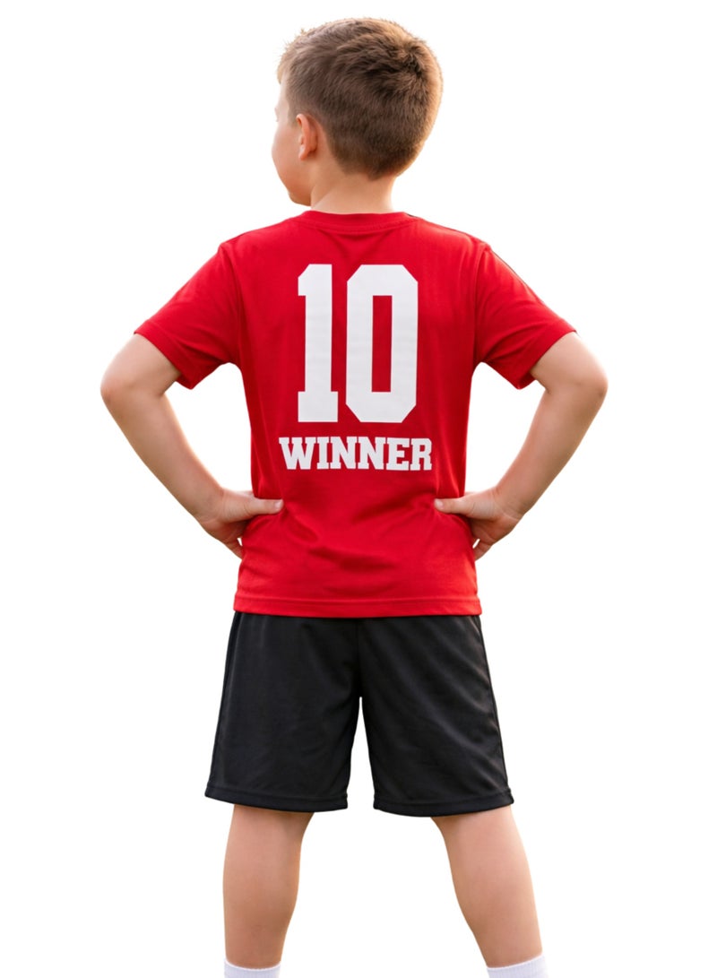 Boeiz Football Print vibrant red T-shirt Number 10 & Shorts Set for 13-14Y - Image 2